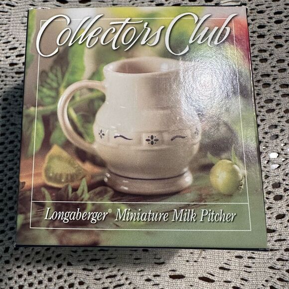 Longaberger Miniature Milk Pitcher pottery - Cream/Blue - New - Picture 2 of 7